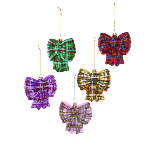 Plaid Bow Glass Ornaments