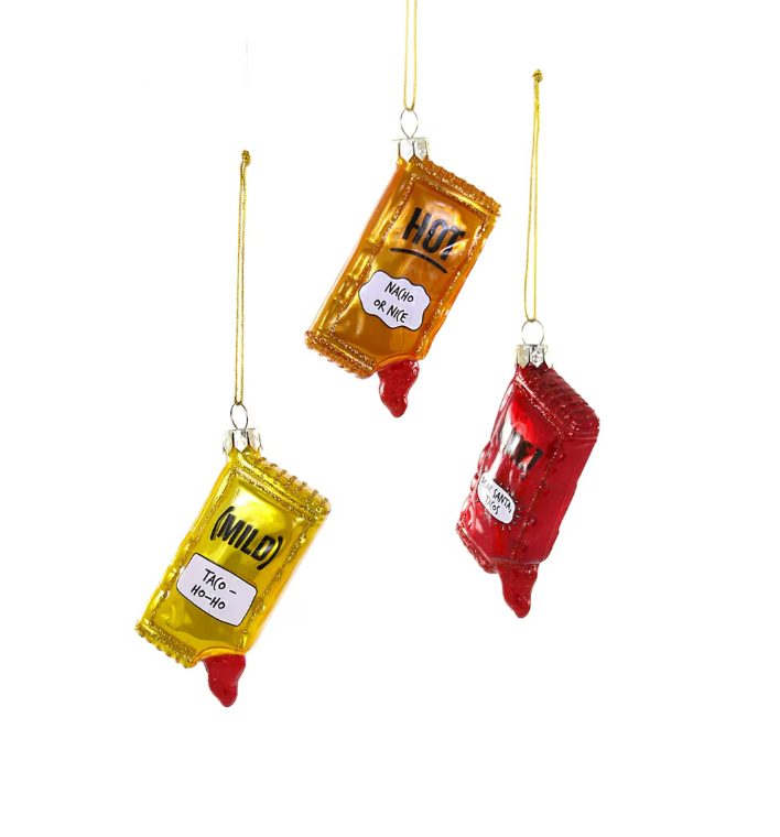 Taco Sauce Packet Glass Ornaments