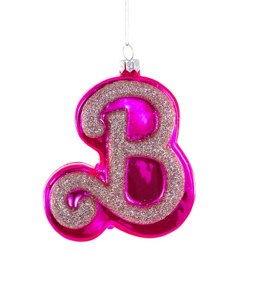 Pink "B" Glass Ornament