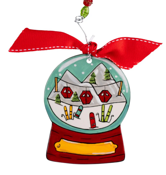 Skiing Snow Globe Flat Ornament