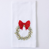 Red Bow Wreath Tea Towel