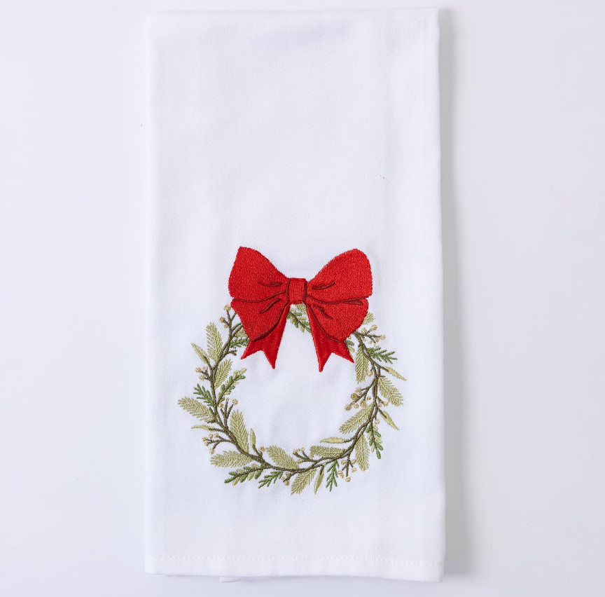 Red Bow Wreath Tea Towel