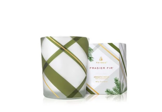 Frasier Fir Frosted Plaid Votive Candle