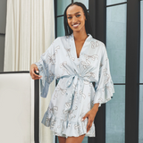 Blue Bow Ruffled Satin Robe