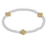 Signature Cross Sterling Mixed Metal Pattern 3mm Bead Bracelet