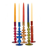 Jeweled Tones Hand-Blown Glass Taper Candleholders