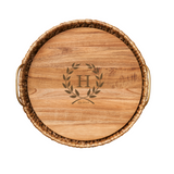 Water Hyacinth Round Tray with Metal Handles and Acacia Wood Liner