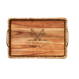 Water Hyacinth Rectangle Tray with Metal Handles and Acacia Wood Liner