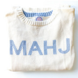 Mahj Knit Sweater- White/Blue