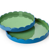 Scalloped Blue & Green Dual Tone Lacquered Trays