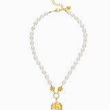 Susan Shaw: Gold Oyster Plate Large Fresh Water Pearl Necklace