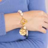 Susan Shaw: Gold Oyster Plate Fresh Water Pearl Bracelet