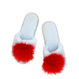 Light Blue and Red Pom Slippers