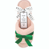 Teddy Velvet Bow - Light Pink & Green Bow Slippers