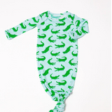 Blue Alligators Knotted Infant Gown