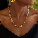 Cleopatra Small Link Necklace in Hammered Gold