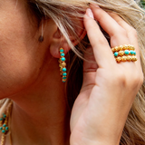 Berry Gem Medium Hoop Earrings - Turquoise