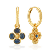 Berry Clover Hoop Earrings with Double Sided Charm- Blue Labradorite