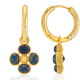 Berry Clover Hoop Earrings with Double Sided Charm- Blue Labradorite