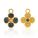 Berry Clover Hoop Earrings with Double Sided Charm- Blue Labradorite