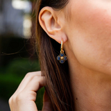 Berry Clover Hoop Earrings with Double Sided Charm- Blue Labradorite