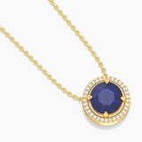 Gold Blue Sapphire Birthstone Pendant Necklace