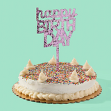 "Happy Birthday" Purple Confetti Cake Topper
