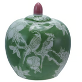 7" Green Bird Ginger Jar