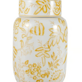 Yellow and White Round Stoneware Jar