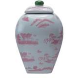 8" Pink and White Stoneware Jar with Lid