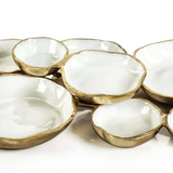 Cluster of 9 Round Serving Bowls -Gold with White