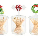 Christmas Glass Toothpick Caddy Set