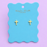 Beatrice Gold Cross Stud Earrings