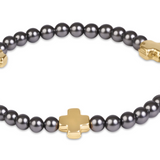 Signature Cross 4mm Pearl Dark Grey Bracelet-Gold