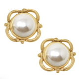 Susan Shaw: Gold Pearl Scroll Studs