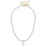 Susan Shaw: Lavender Alys Pearl Cross Necklace