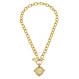 Susan Shaw: Handcast Gold Intaglio Coin Front Toggle Necklace