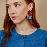 Holiday Pink Plaid Present Statement Dangles