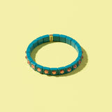 Penelope Gold w/ Rainbow Small Rectangle Stones Enamel Stretch Bracelet