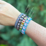 Penelope Gold w/ Rainbow Small Rectangle Stones Enamel Stretch Bracelet