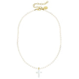Susan Shaw: White Alys Pearl Cross Necklace