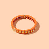 Penelope Gold w/ Rainbow Small Rectangle Stones Enamel Stretch Bracelet