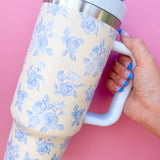 Cream & Blue Floral 40oz Tumbler