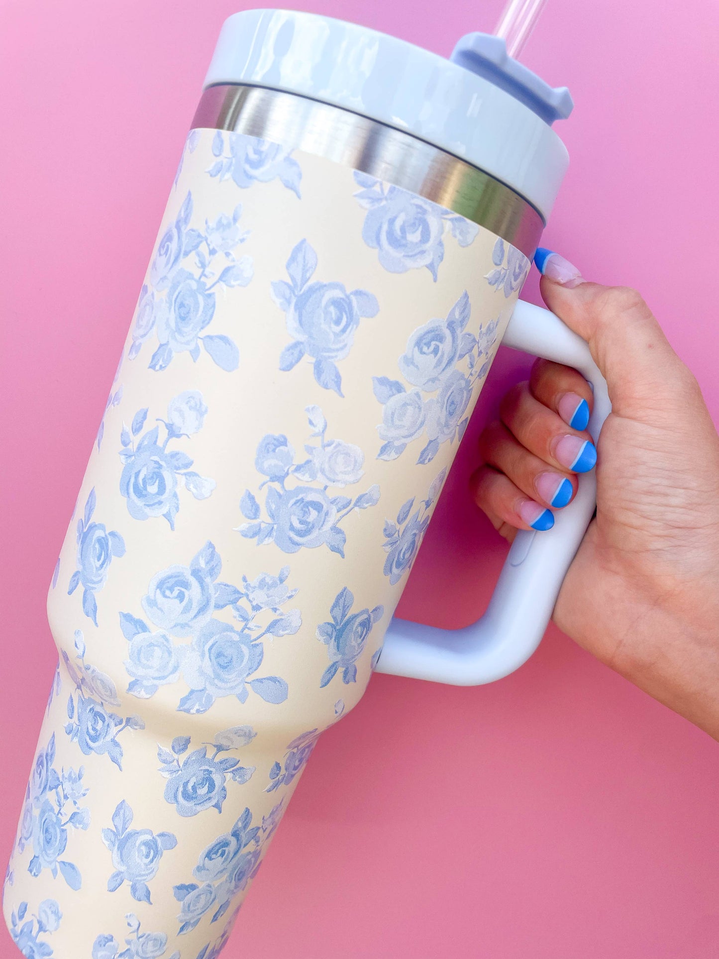 Cream & Blue Floral 40oz Tumbler