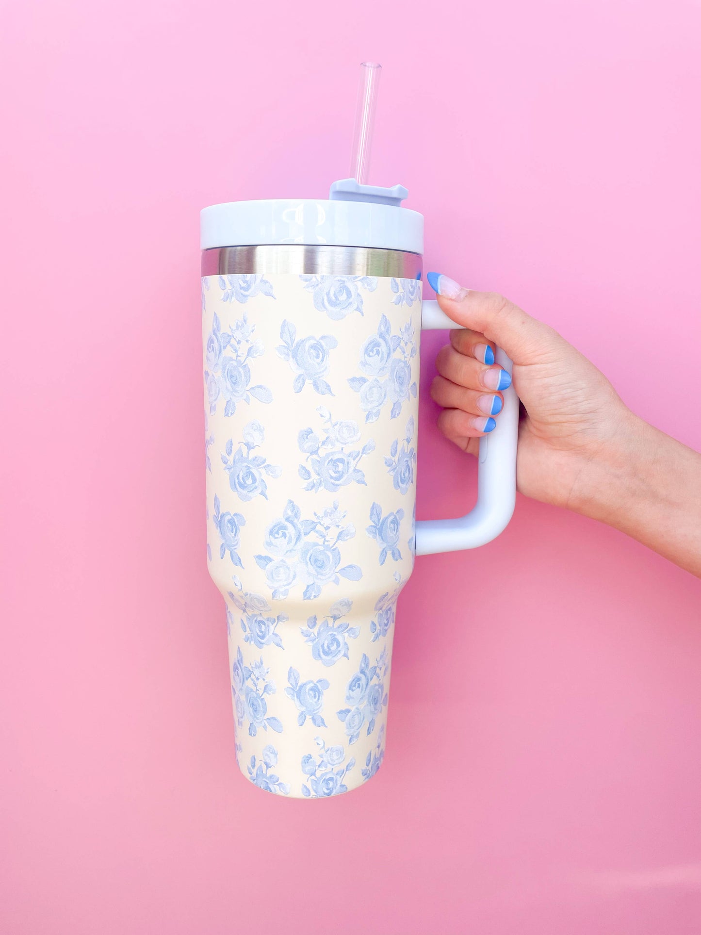 Cream & Blue Floral 40oz Tumbler