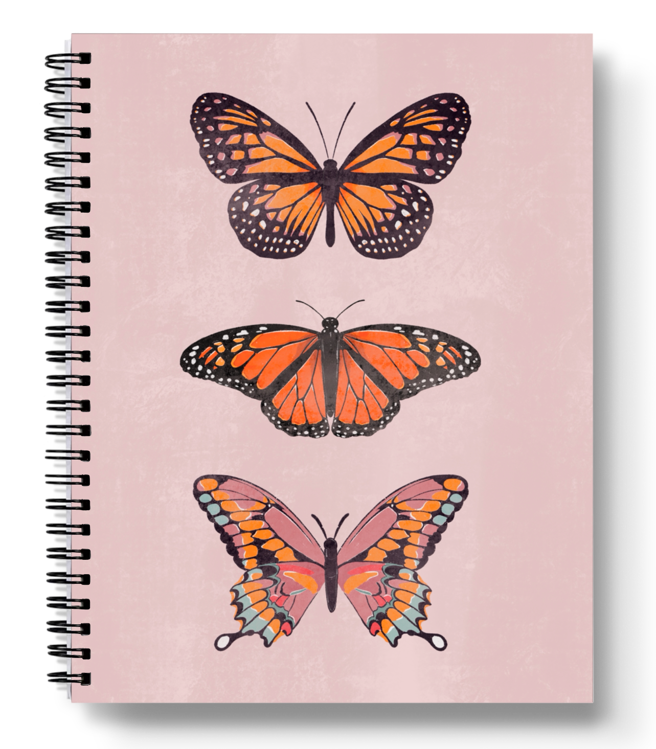 Pink Three Butterflies Spiral Lined Notebook 8.5x11in.