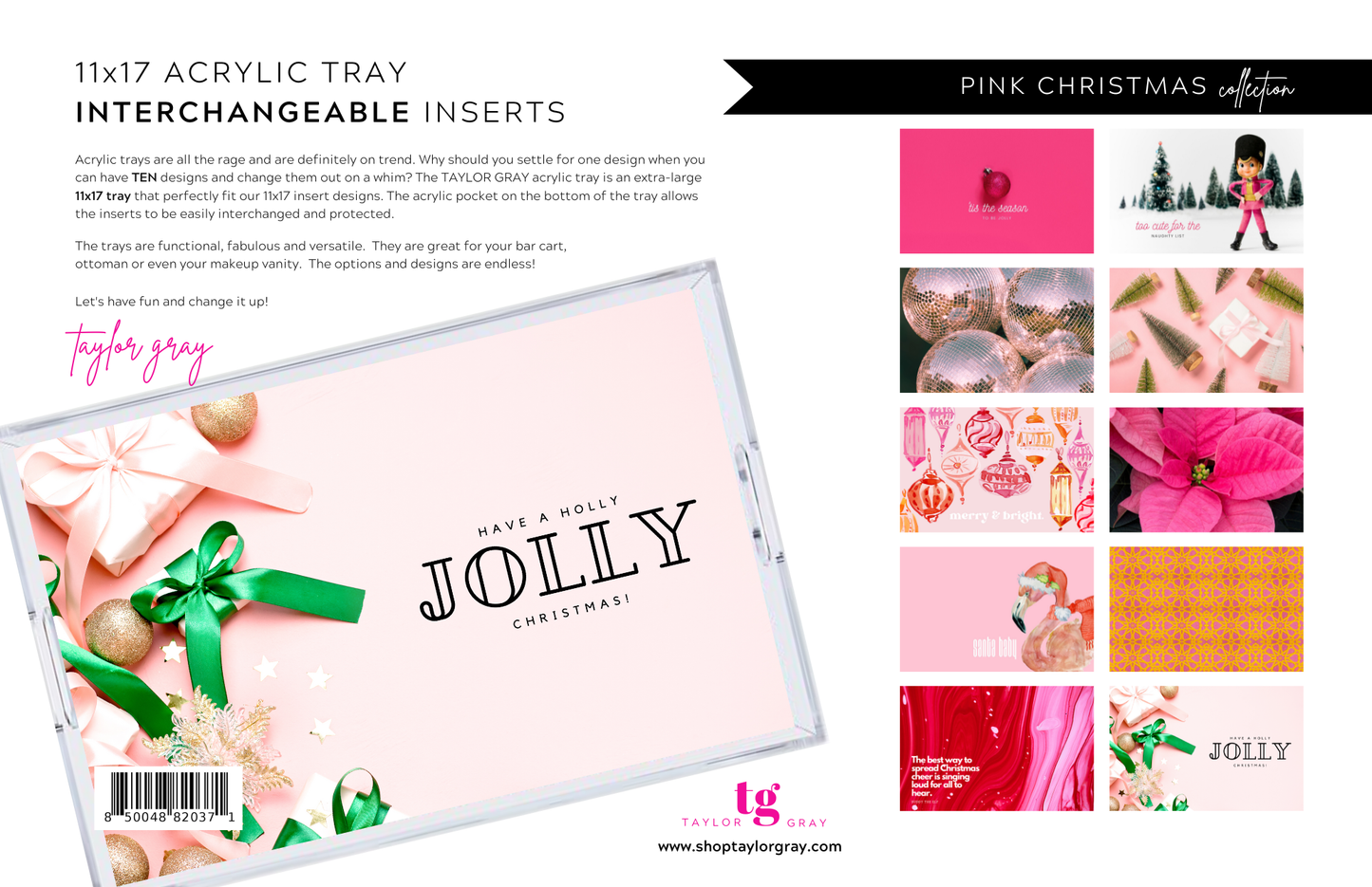 Acrylic Tray Inserts- Pink Christmas