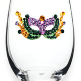 Mardi Gras Mask Jeweled Stemless Wine Glass