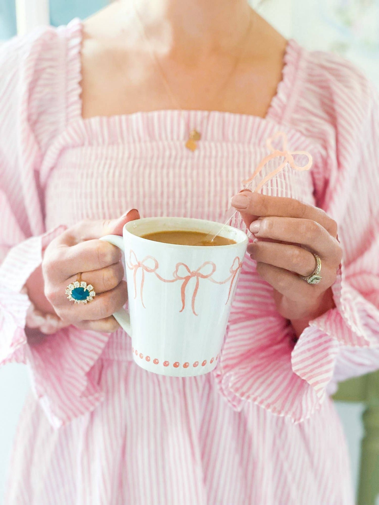 Pink French Bows Watercolor Latte Mug