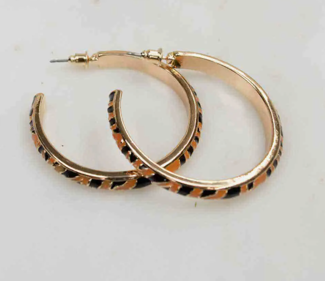 Tiger Stripe Hoop Earrings Black/Tan Earrings